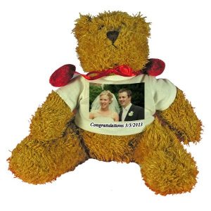 Personalised wedding gift Teddy Bear with red velvet bow-tie