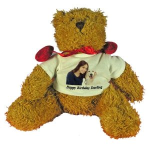 Personalised Happy Birthday Teddy Bear with red velvet bow-tie