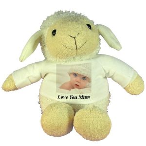 Personalised Mothers Day gift Plush Sheep with printed message